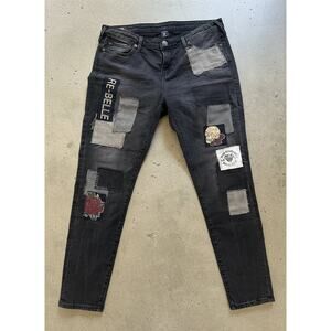 True Religion Patchwork Moto Denim Black Size 32